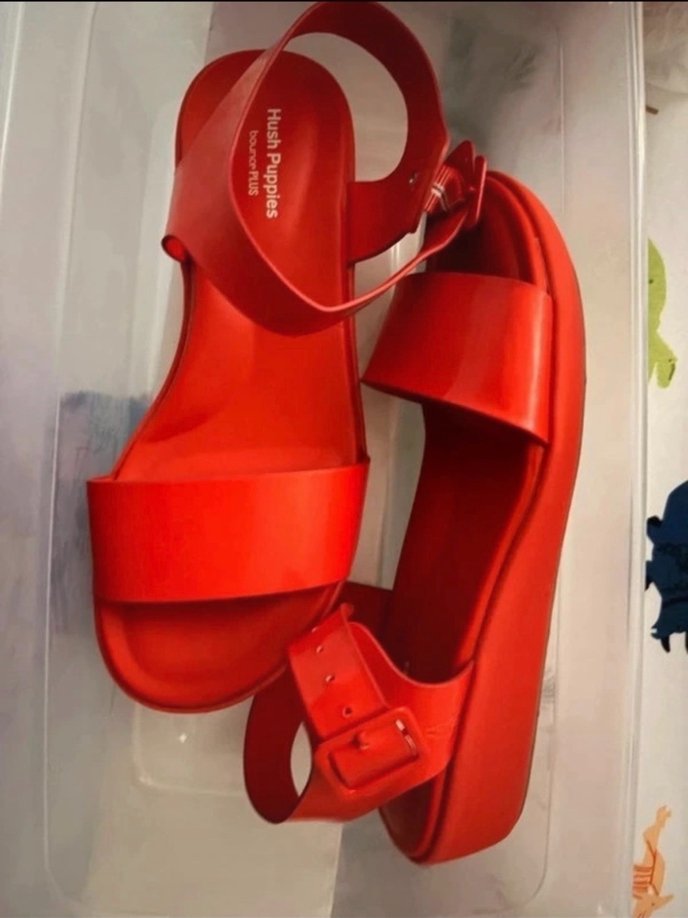 Hush Puppies Bright Red Platform Sandals with Ankle Strap